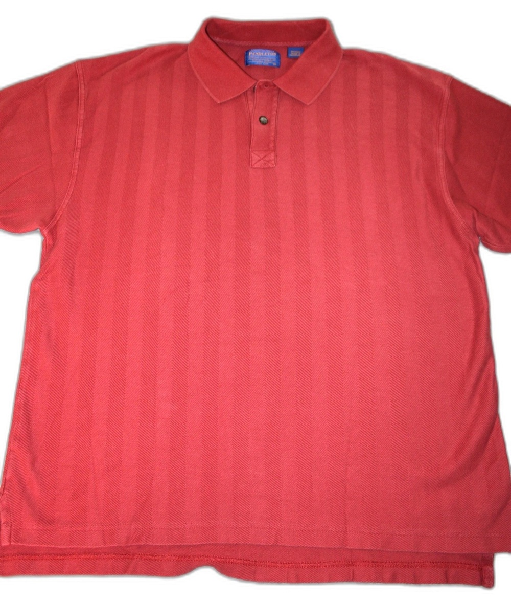 Pendleton Polo Shirt Mens L Red 100% Cotton Striped Collared Short Sleeve
